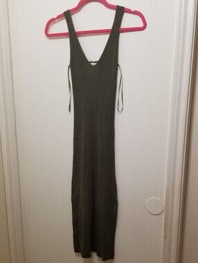 MOD REF Women's Small Olive Green Scooped V-Neck Ribbed Sleeveless Maxi Dress